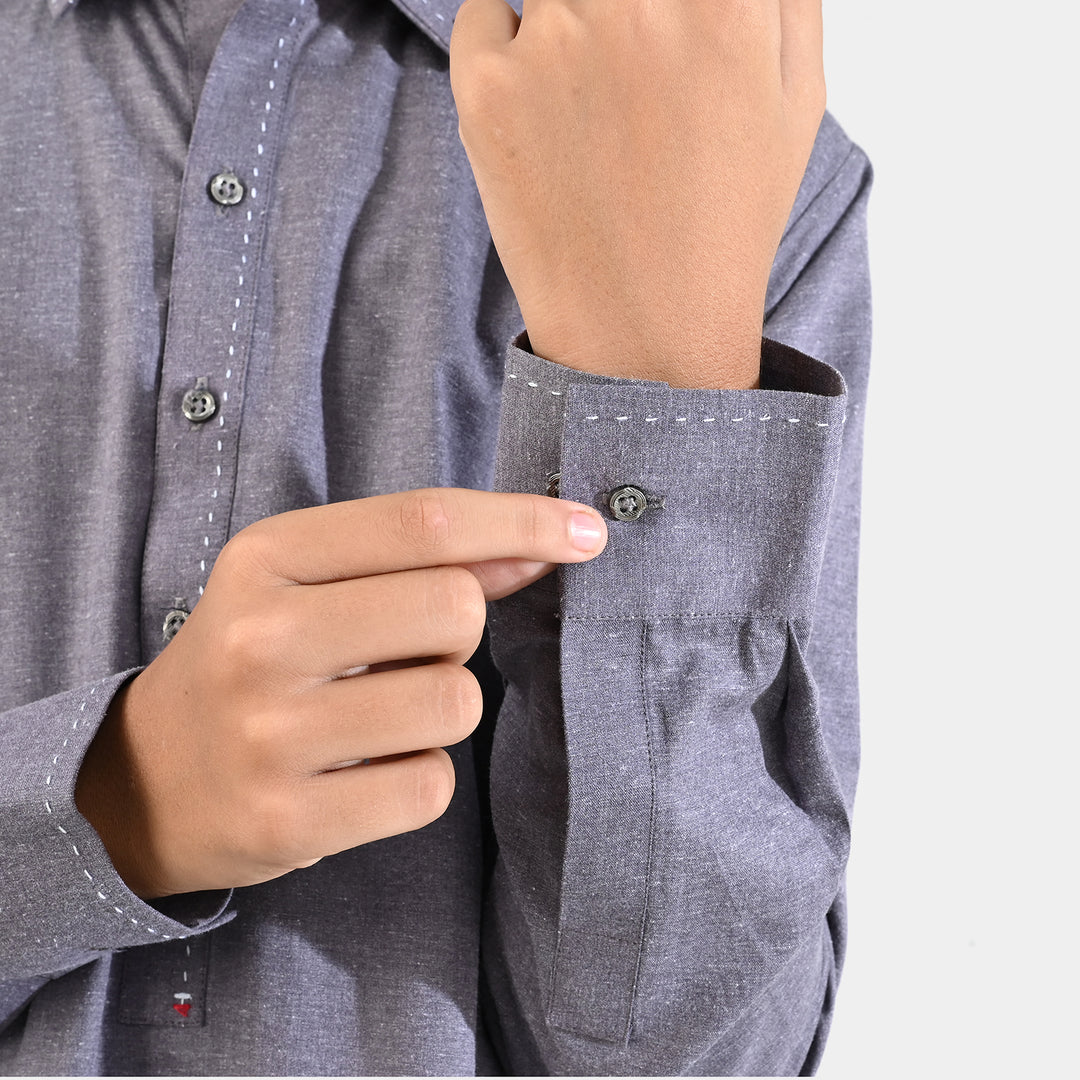 Boys Poly Viscose Suit (Contrast Stitch) - Grey