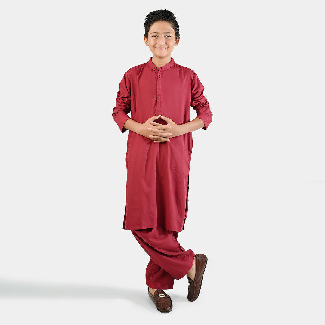 Boys Cotton Poplin Suit - Maroon