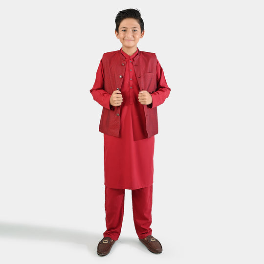 Boys Poly Viscose 3Piece Suit (RHYTHMIC) - RED