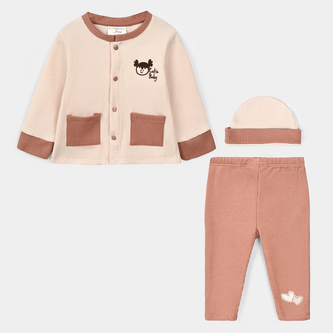 Infant Girls Thermal 3 - PC Gift Set 319 - 078 - Beige & Brown