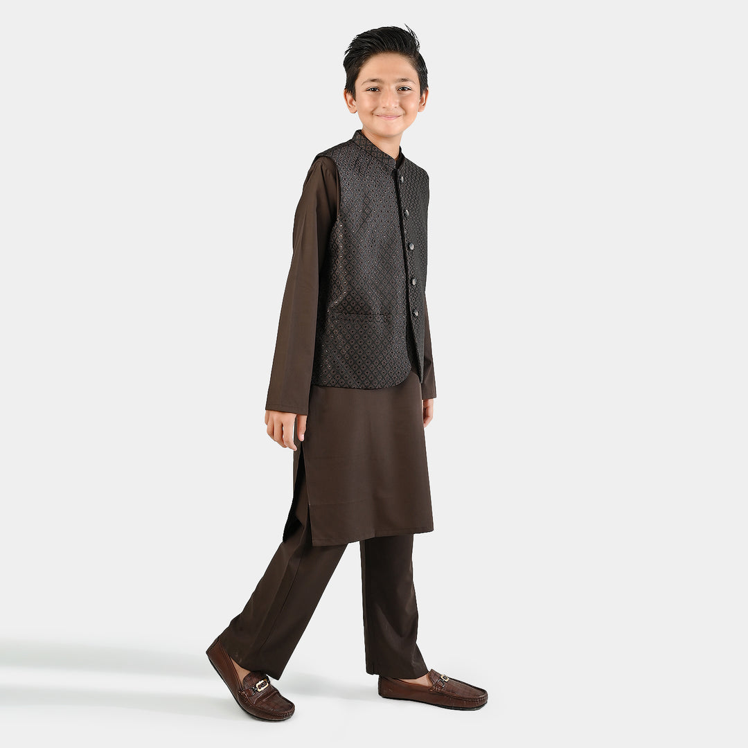 Boys Poly Viscose 3 Piece Suit - BROWN