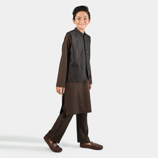 Boys Poly Viscose 3 Piece Suit - BROWN
