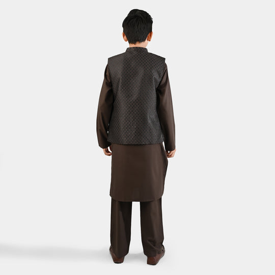 Boys Poly Viscose 3 Piece Suit - BROWN