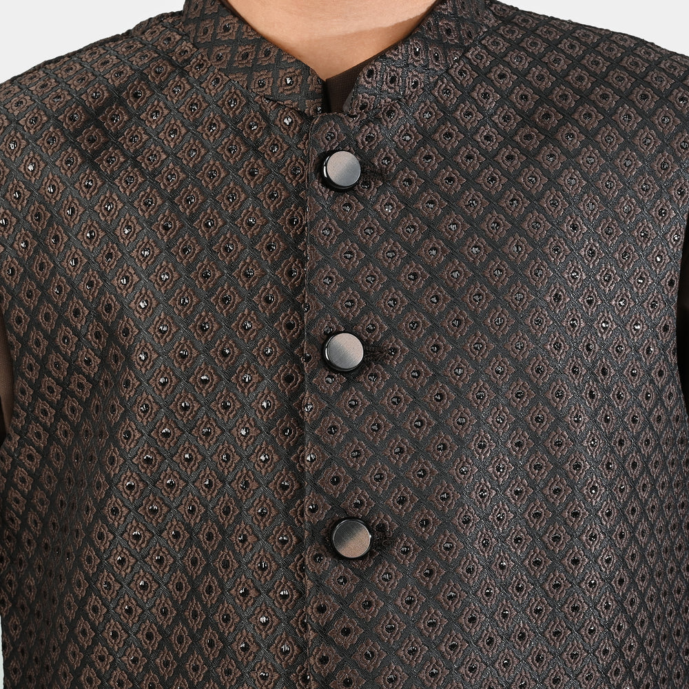 Boys Poly Viscose 3 Piece Suit - BROWN