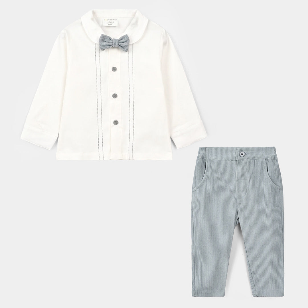 Infant Boys Cotton Interlock Woven Suit 320 - 031 - White & Blue