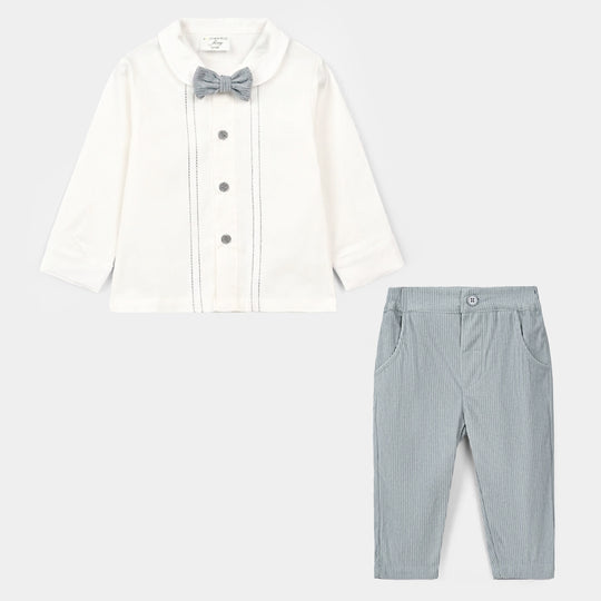 Infant Boys Cotton Interlock Woven Suit 320 - 031 - White & Blue
