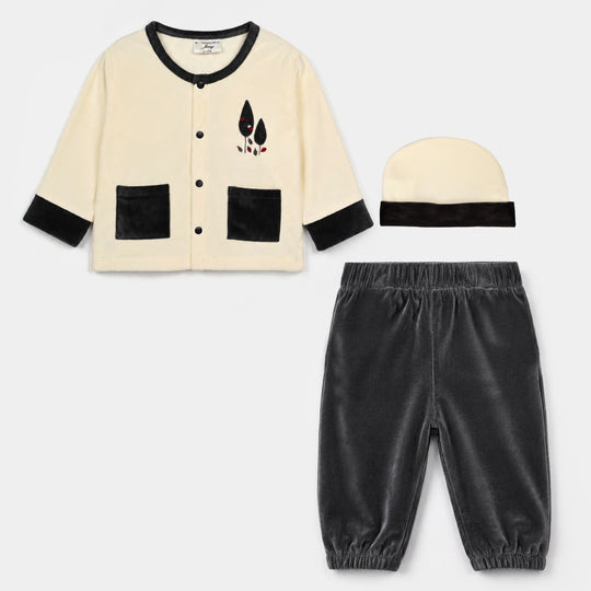 Infant Boys Cotton Interlock 3 - PC Gift Set 319 - 048 - Off White & Grey