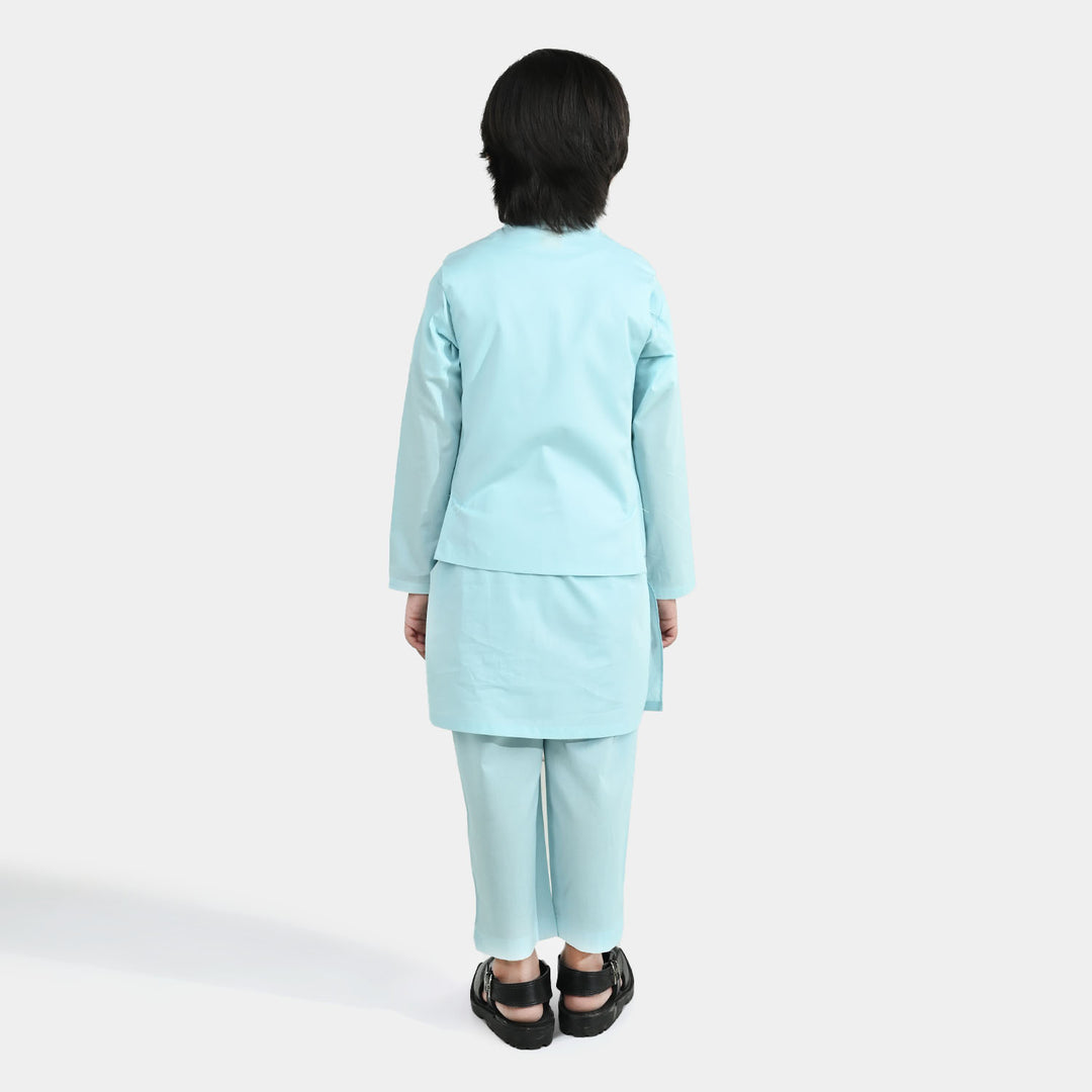 Boys Cotton Poplin 3Piece Suit (Cross Stitch) - Light Blue