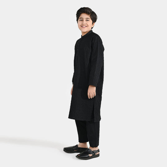 Boys Cotton Kurta Pajama (Chikankari) - Black