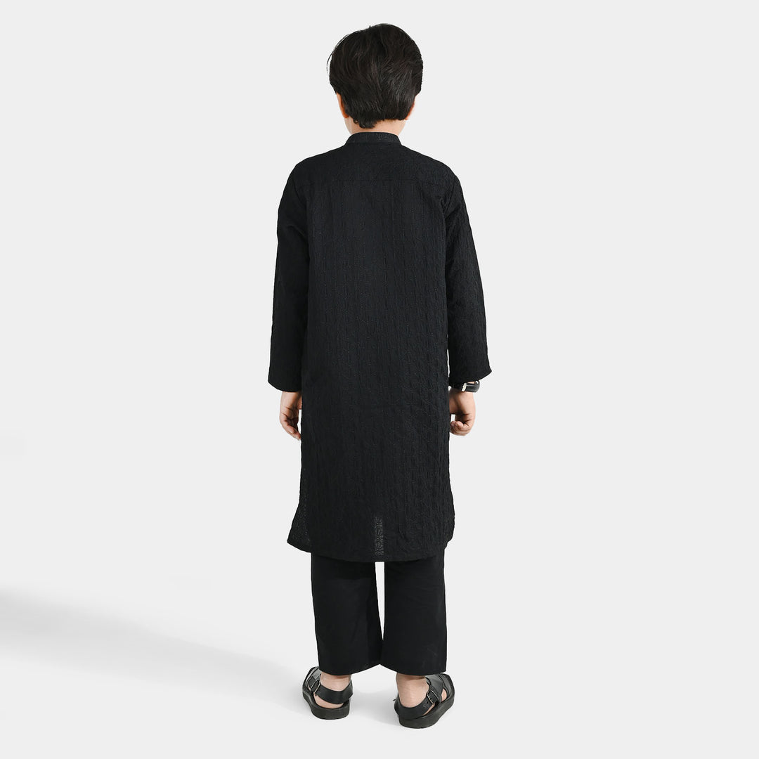 Boys Cotton Kurta Pajama (Chikankari) - Black