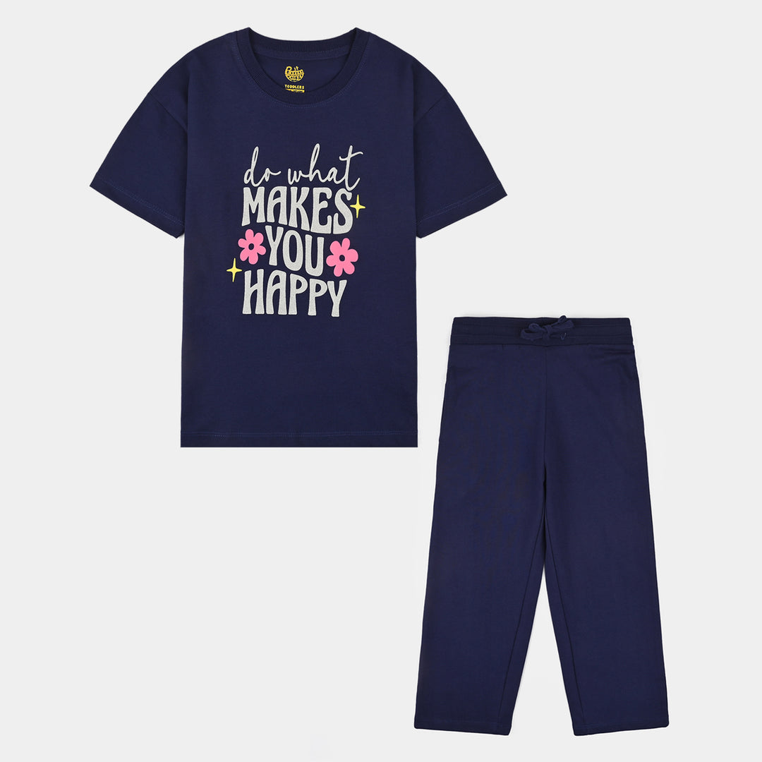Girls Jersey/Terry 2Piece Suit Makes You Happy-Navy Blue