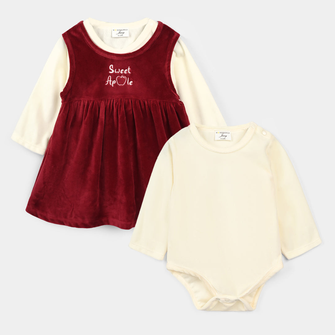 Infant Girls Velour Knitted Suit 319 - 095 - Red & Off White