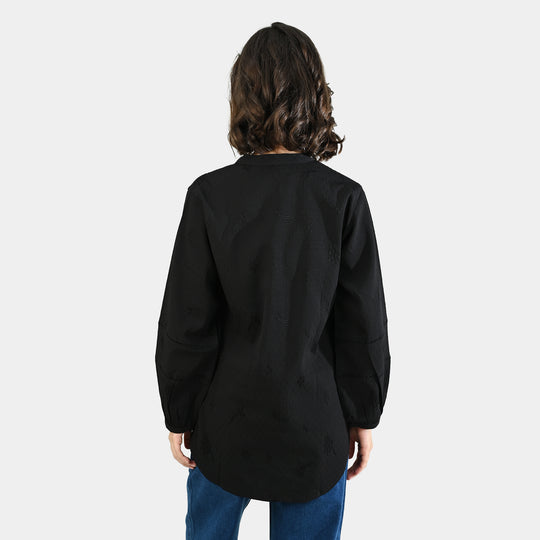 Teens Girls Poly Cotton Top- Black