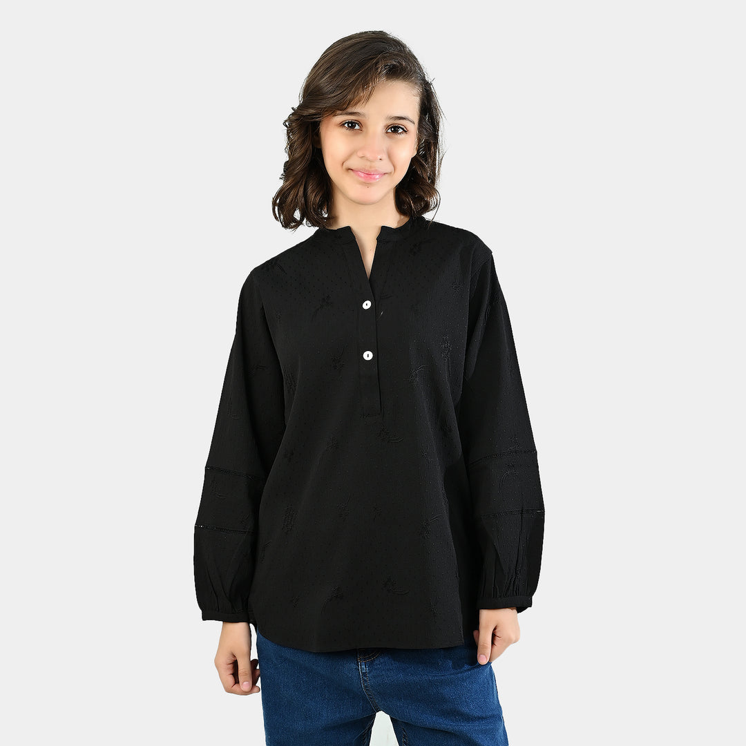 Teens Girls Poly Cotton Top- Black