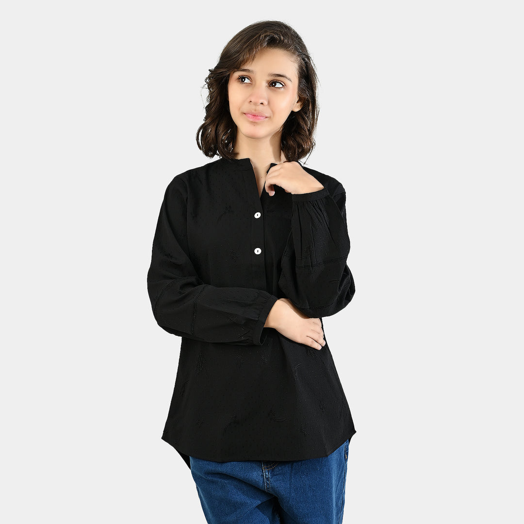 Teens Girls Poly Cotton Top- Black