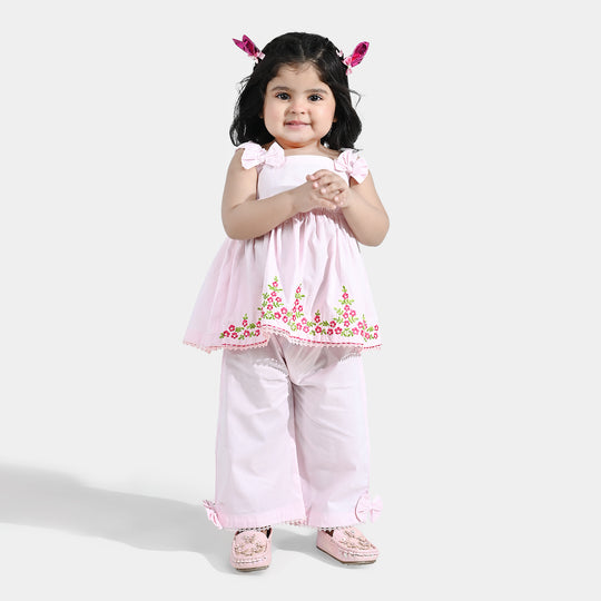 Infant Girls Cotton  Embroidered 2Pcs (Mehka Gul) - Baby Pink