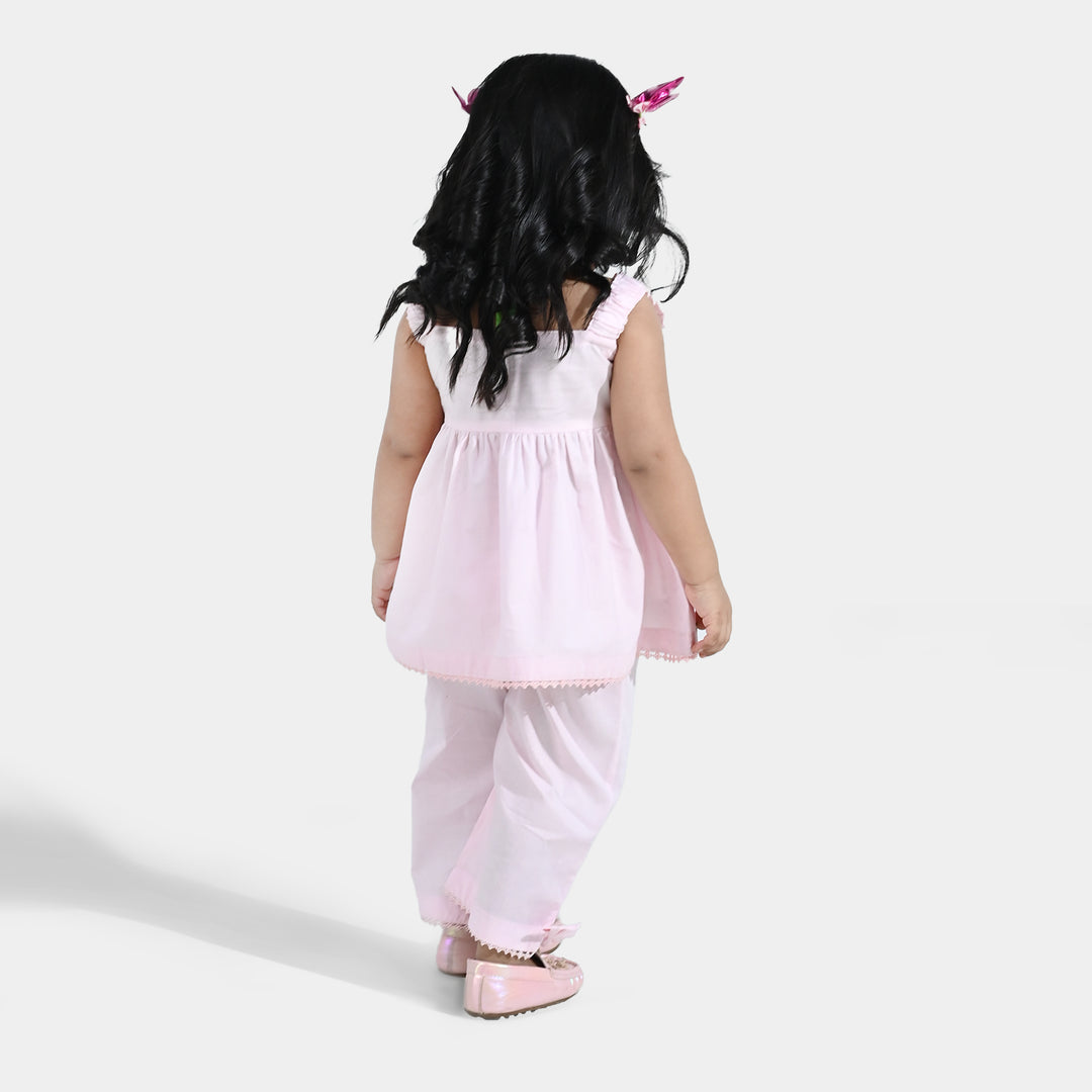 Infant Girls Cotton  Embroidered 2Pcs (Mehka Gul) - Baby Pink