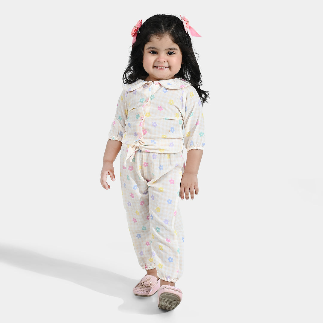 Infant Girls Poly Crinkle 2 Pc Suit - Cream