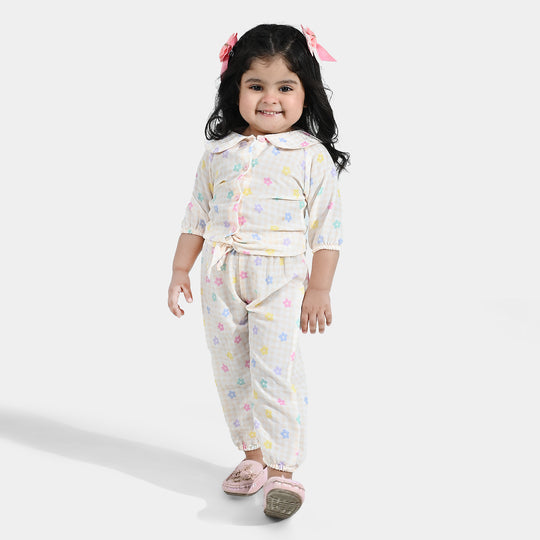Infant Girls Poly Crinkle 2 Pc Suit - Cream
