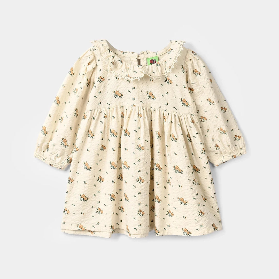 Infant Girls Cotton Viscose Casual Frock Vintage Flora - Off White