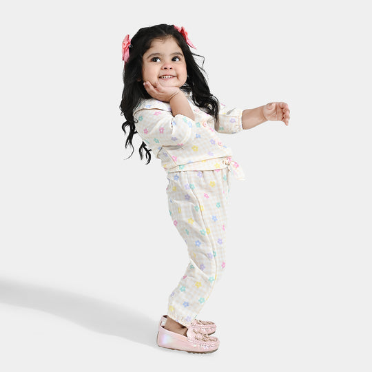 Infant Girls Poly Crinkle 2 Pc Suit - Cream