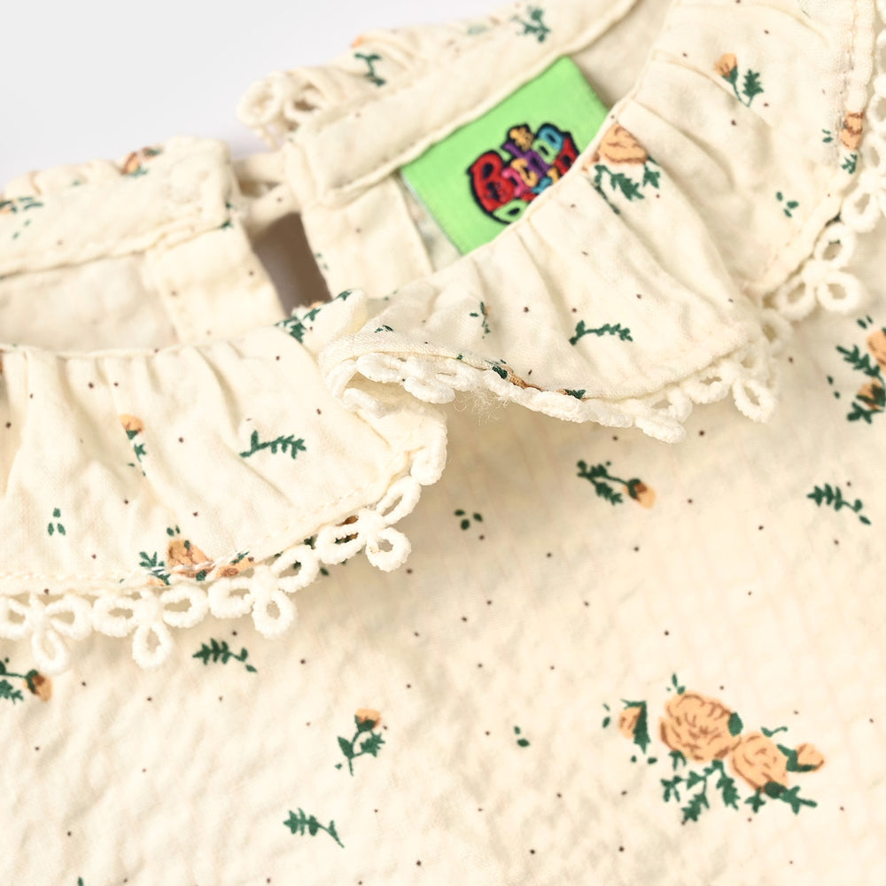 Infant Girls Cotton Viscose Casual Frock Vintage Flora - Off White