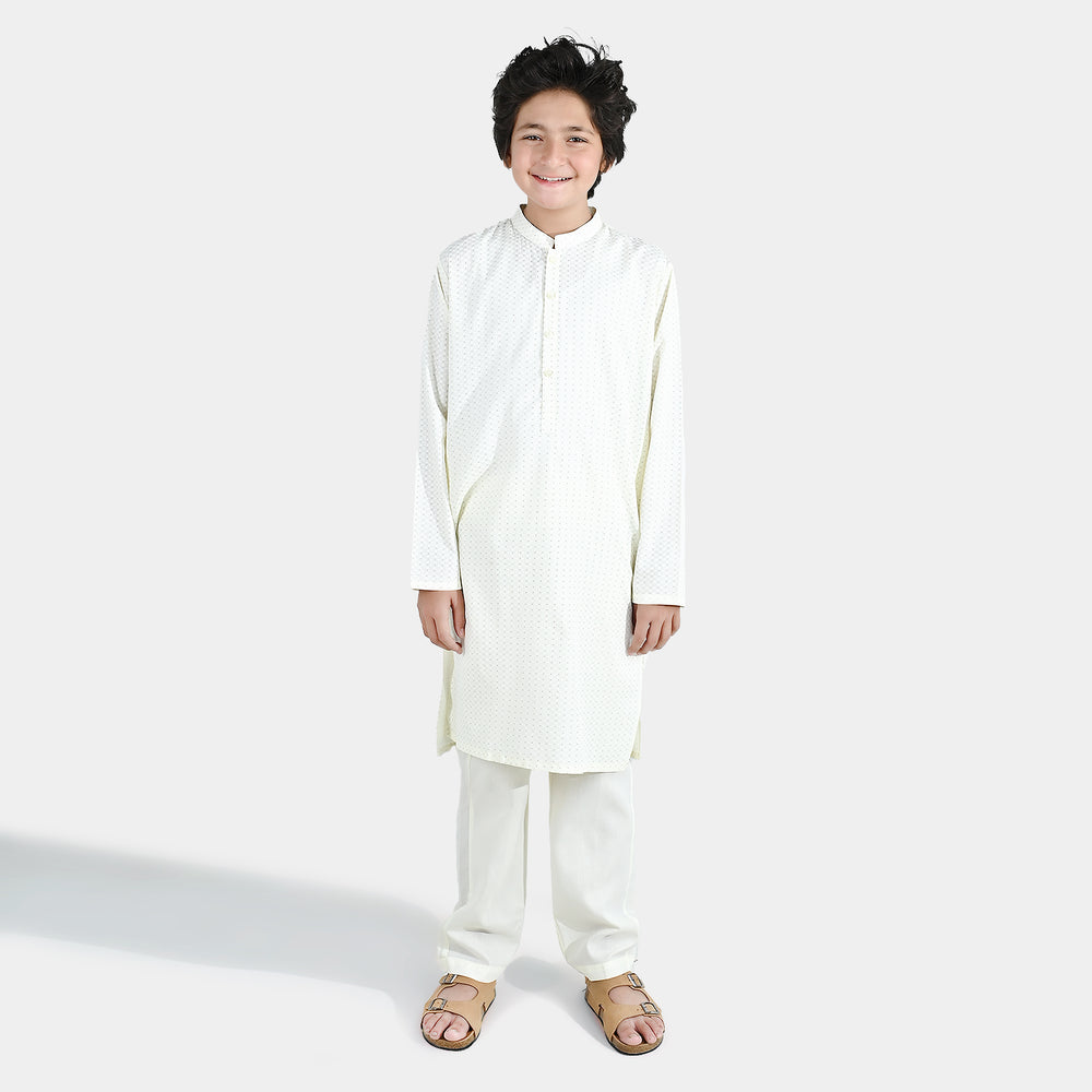 Boys Poly Viscose Kurta Pajama (Elegant) - Cream