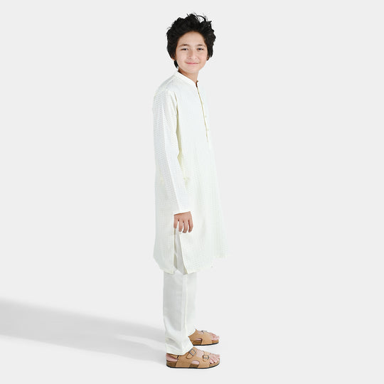 Boys Poly Viscose Kurta Pajama (Elegant) - Cream