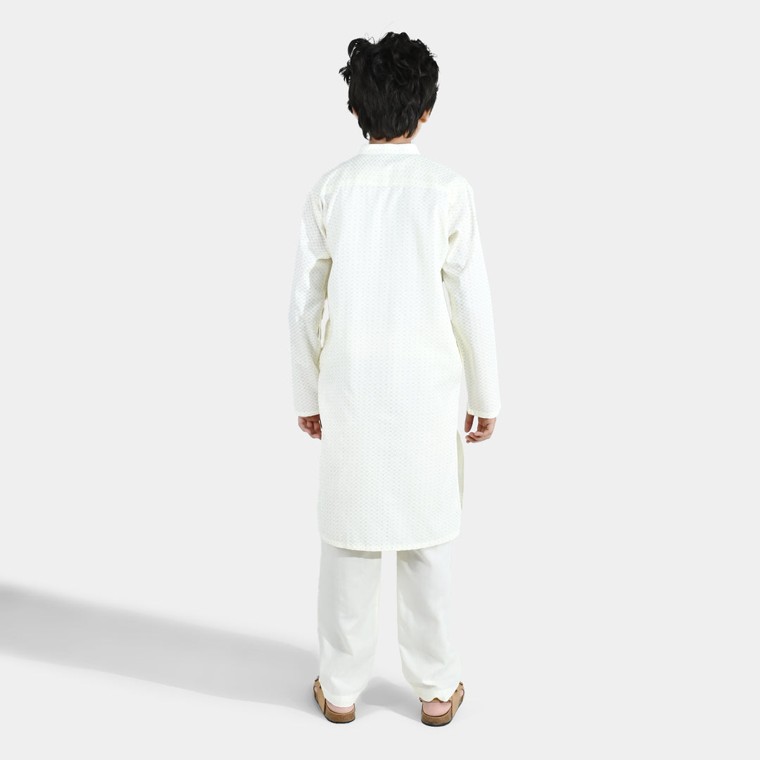 Boys Poly Viscose Kurta Pajama (Elegant) - Cream