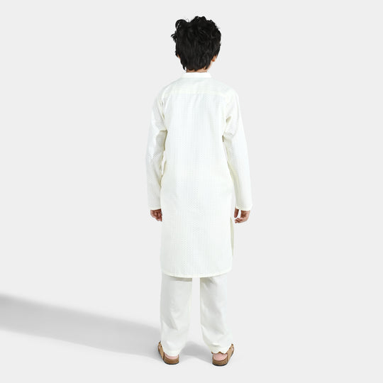 Boys Poly Viscose Kurta Pajama (Elegant) - Cream
