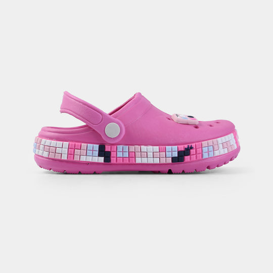 Kids Pink Charm Clog Sandals with Heel Strap