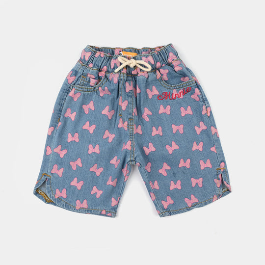 Girls Denim Stretch Shorts (Character) - Mid Blue