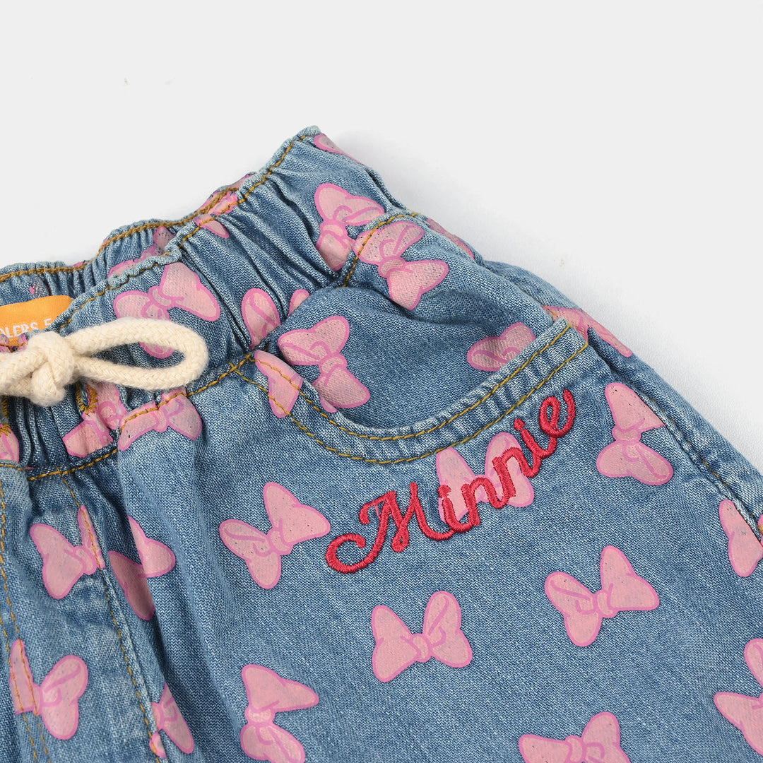 Girls Denim Stretch Shorts (Character) - Mid Blue