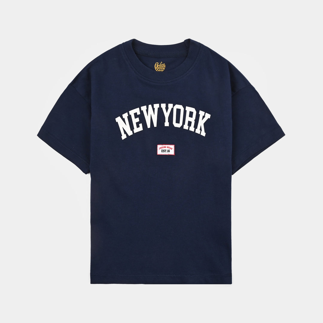 Boys Cotton Jersey T-Shirt H/S Newyork-NAVY