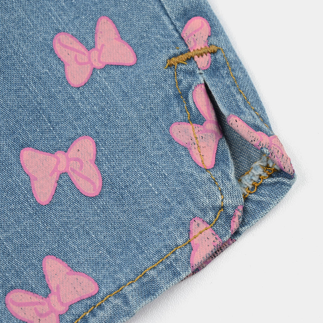 Girls Denim Stretch Shorts (Character) - Mid Blue
