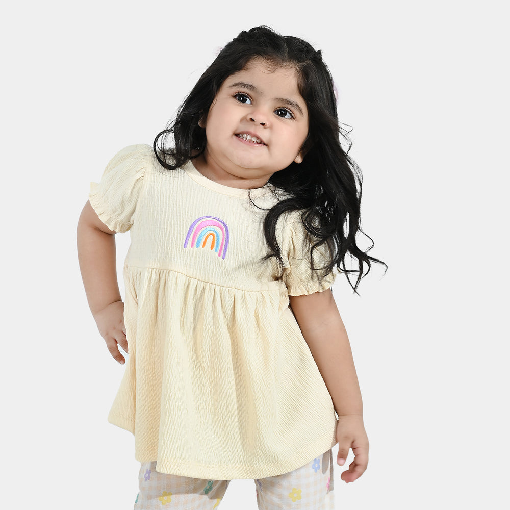 Infant Girls Poly Crinkle Knitted Frock (RAINBOW) - Yellow