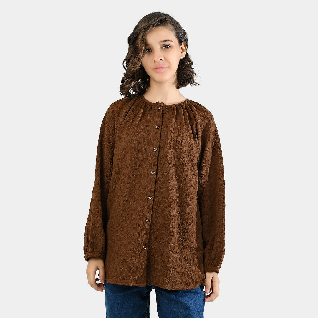Teens Girls Poly Viscose Casual Top Crinkle - Brown