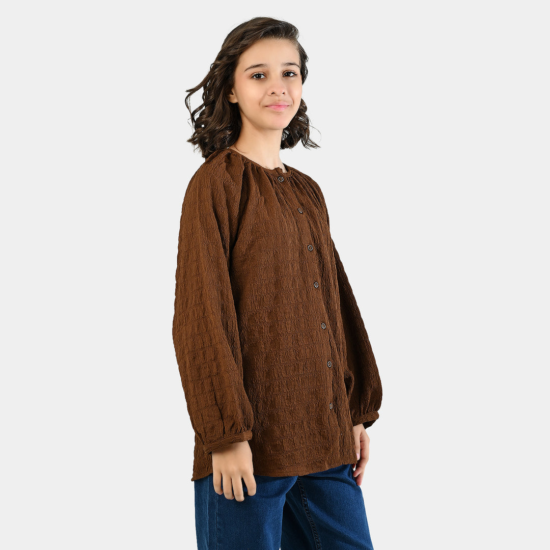 Teens Girls Poly Viscose Casual Top Crinkle - Brown