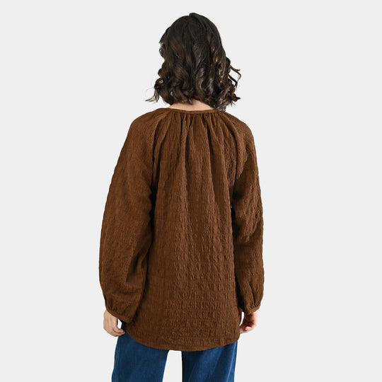 Teens Girls Poly Viscose Casual Top Crinkle - Brown