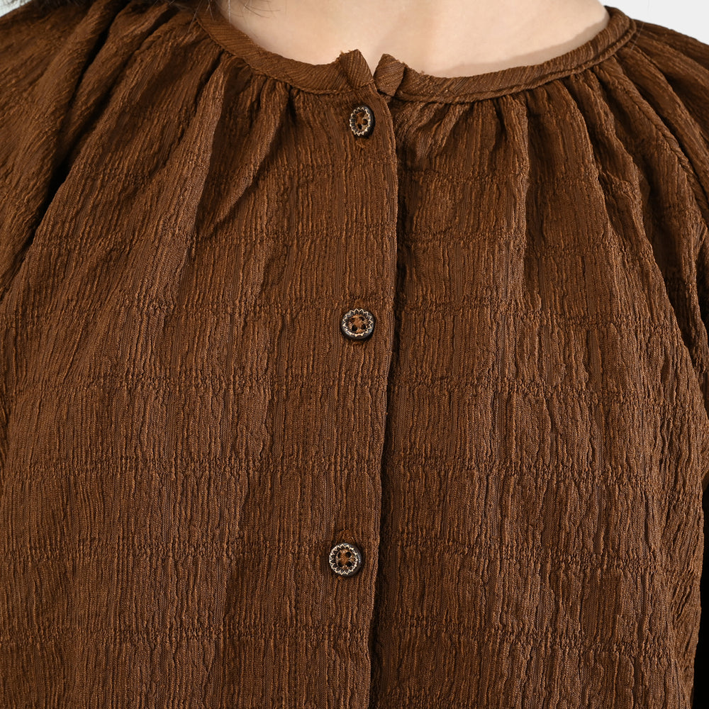 Teens Girls Poly Viscose Casual Top Crinkle - Brown