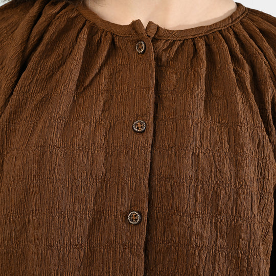 Teens Girls Poly Viscose Casual Top Crinkle - Brown