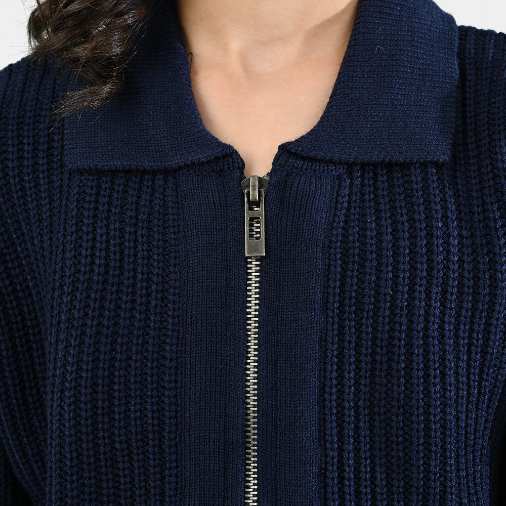 Girls Acrylic Sweater-Zipper-Teal.Blue
