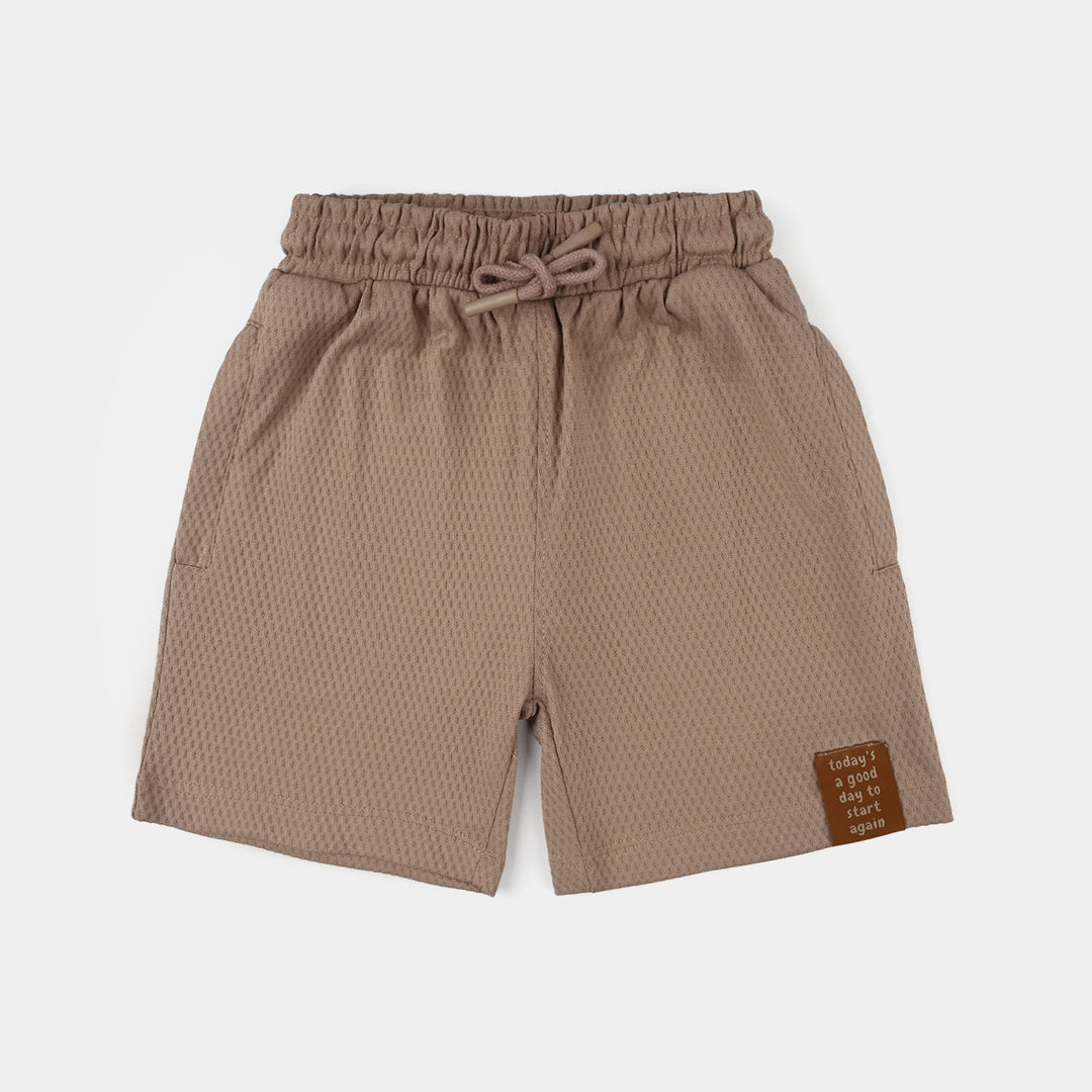 Boys Jacquard Jersey Shorts (Today's A Good Day) - Brown