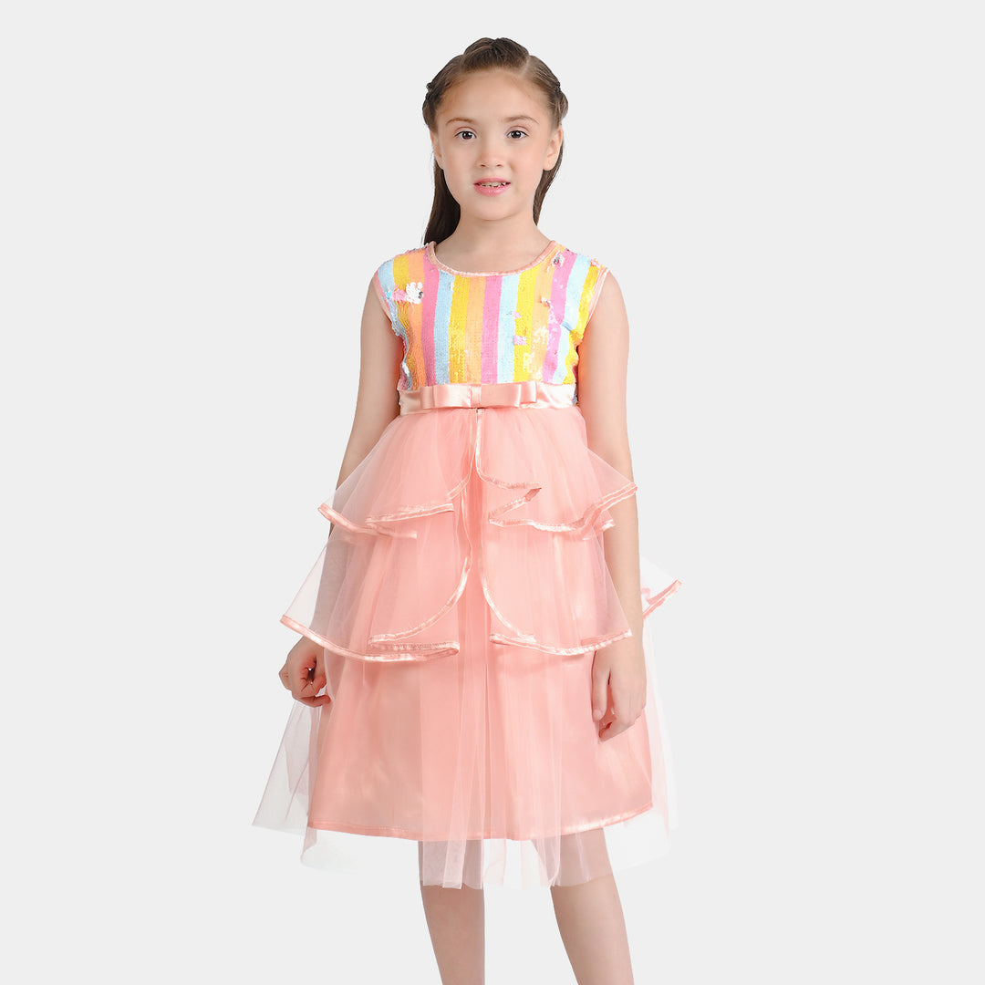 Girls Sequence Fancy Frock Multi Layer-Multi