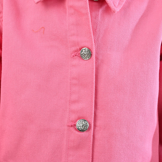 Girls Cotton Twill Woven Jacket Flowers-PINK