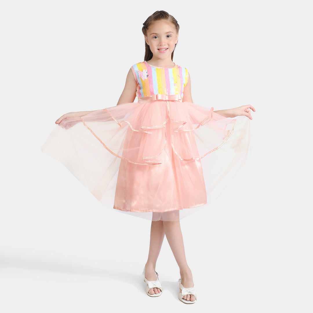 Girls Sequence Fancy Frock Multi Layer-Multi