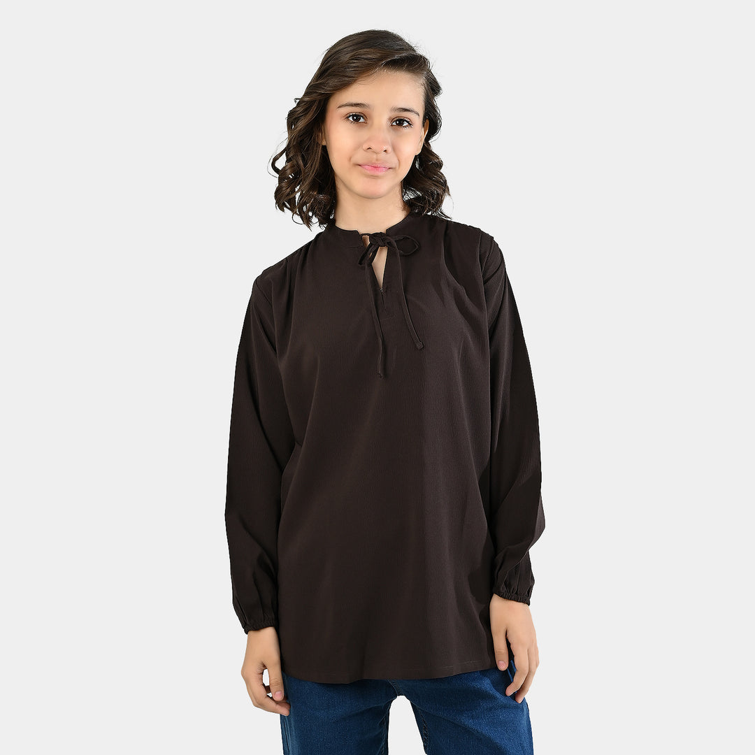 Teens Girls Poly Viscose Casual Top - Dark Brown