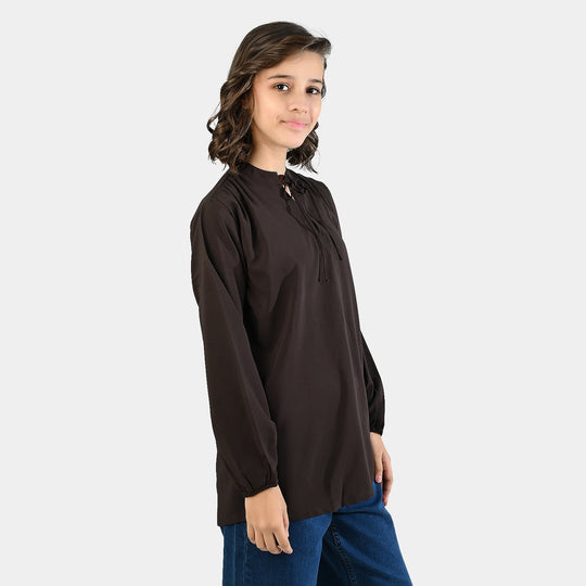 Teens Girls Poly Viscose Casual Top - Dark Brown