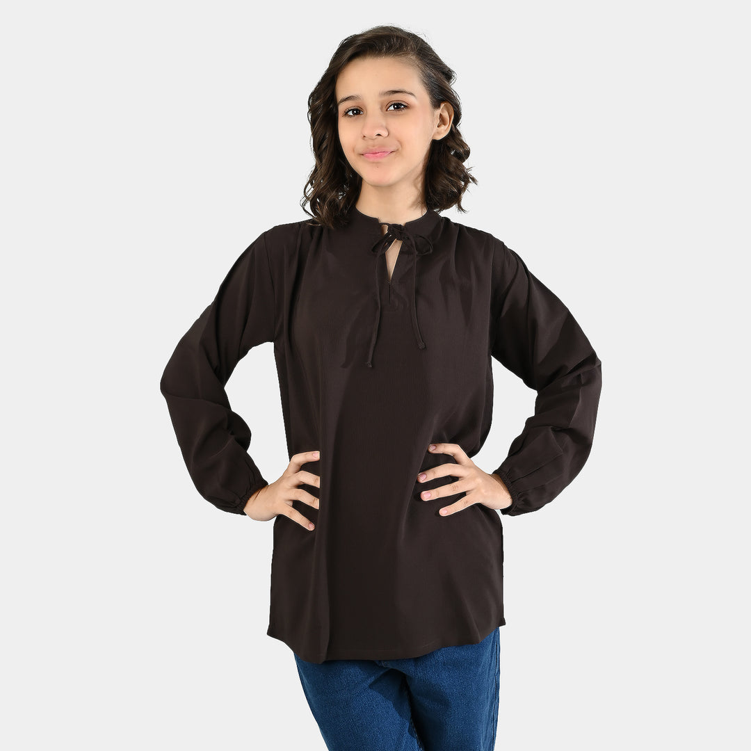 Teens Girls Poly Viscose Casual Top - Dark Brown