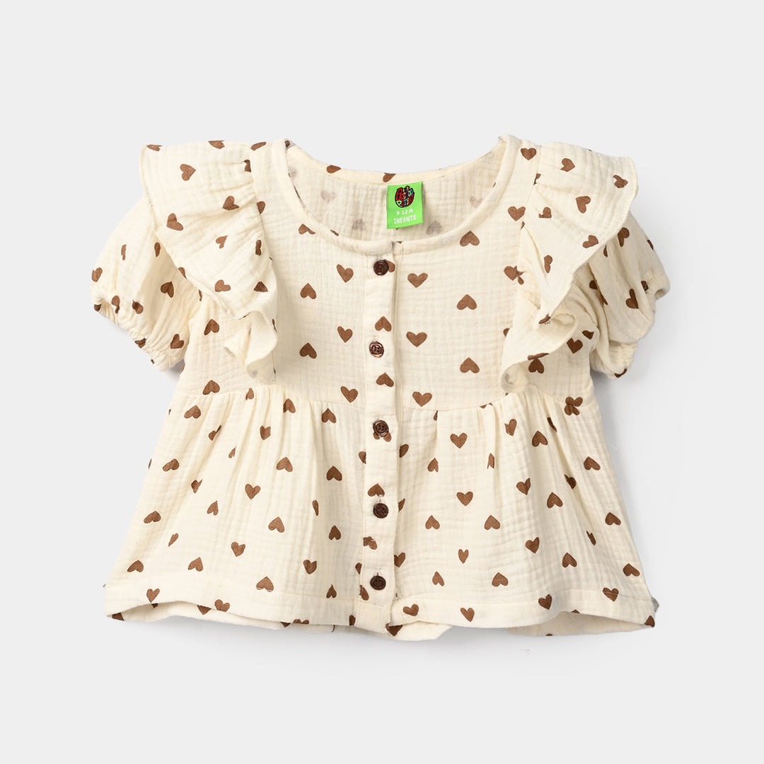 Infant Girls Gauze Casual Top Bear-Cream
